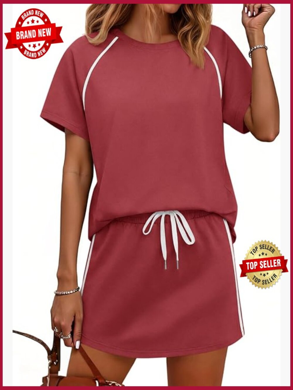 Two Piece Skirt Set - Short Sleeve Top and Tennis Skort Lounge Matching Outfits